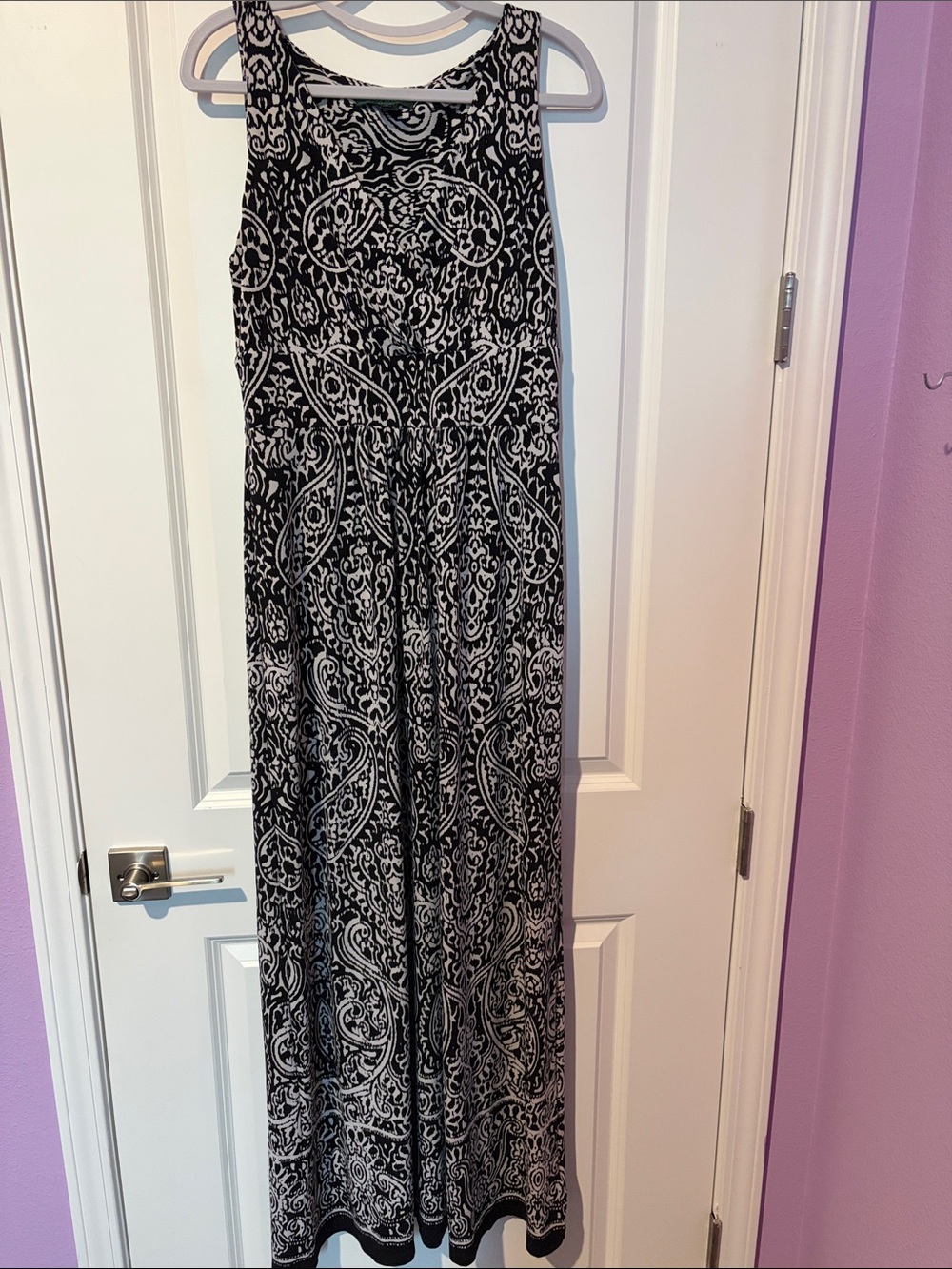 🖤 Lauren Ralph Lauren Black and Tan Paisley Print Maxi Dress. Size 10